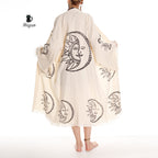 Boho Moon and Sun Print Organic Cotton Kimono Robe for Beach Days