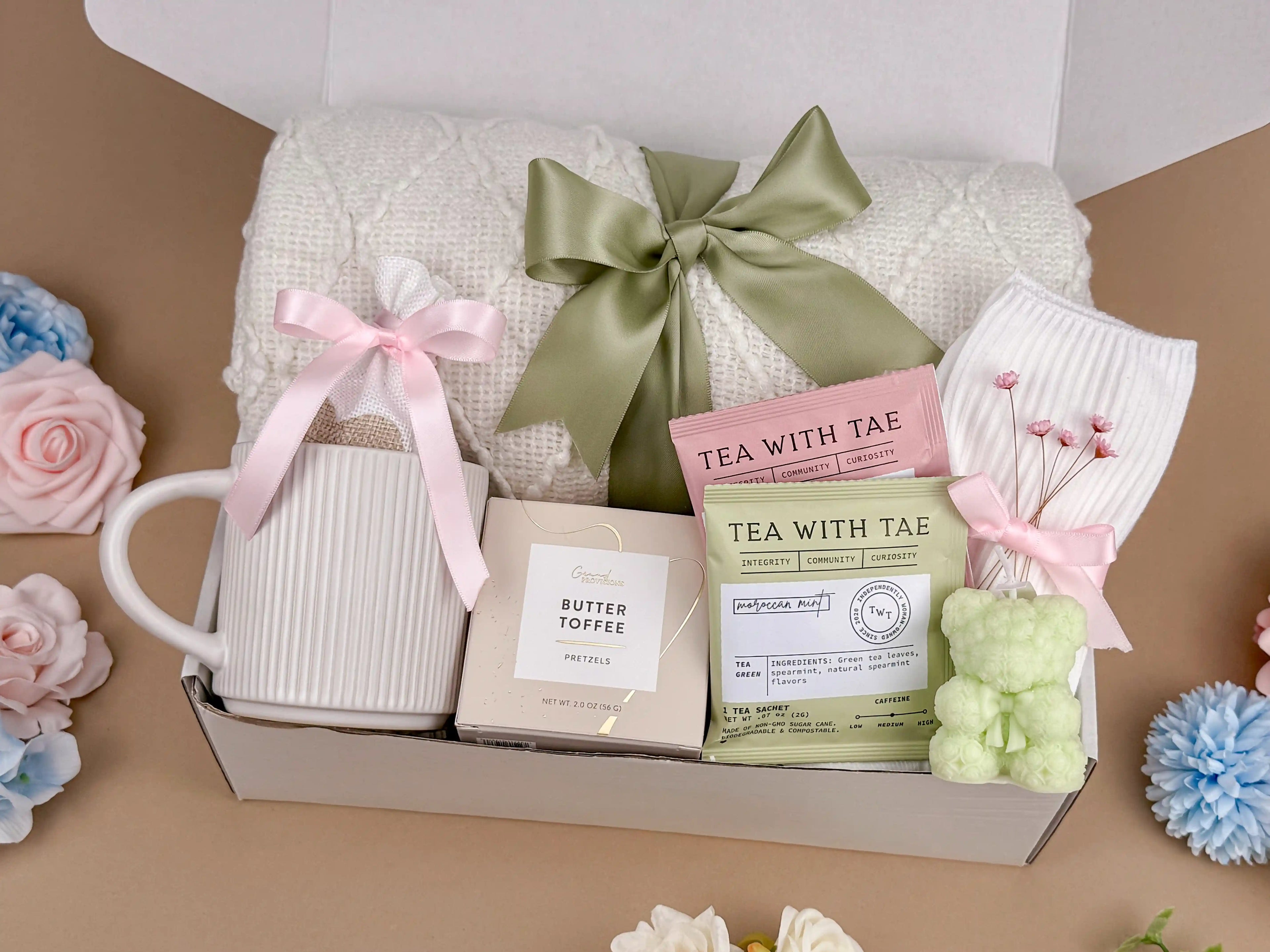 Cozy Gift Basket for Women with Blanket, Mug & Sweet Treats | Self Care Gift Box for Her