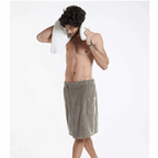 Men Plush Fleece Wrap Spa Gym Bath Wrap Solid Color Classy Design Bathrobes With Pocket Trendy Men's Bath Wrap