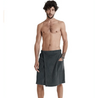 Men Plush Fleece Wrap Spa Gym Bath Wrap Solid Color Classy Design Bathrobes With Pocket Trendy Men's Bath Wrap